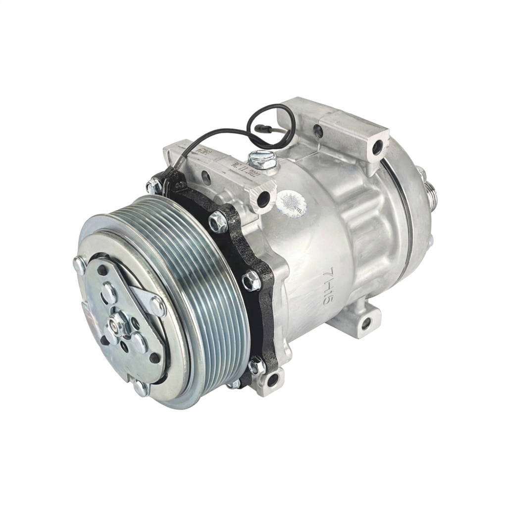 Компрессор кондиционера RC-U08125К1 (аналог Sanden 7H15, 12V, шкив PV8 119 мм, горизонтальные выходы 1"-14UNS)