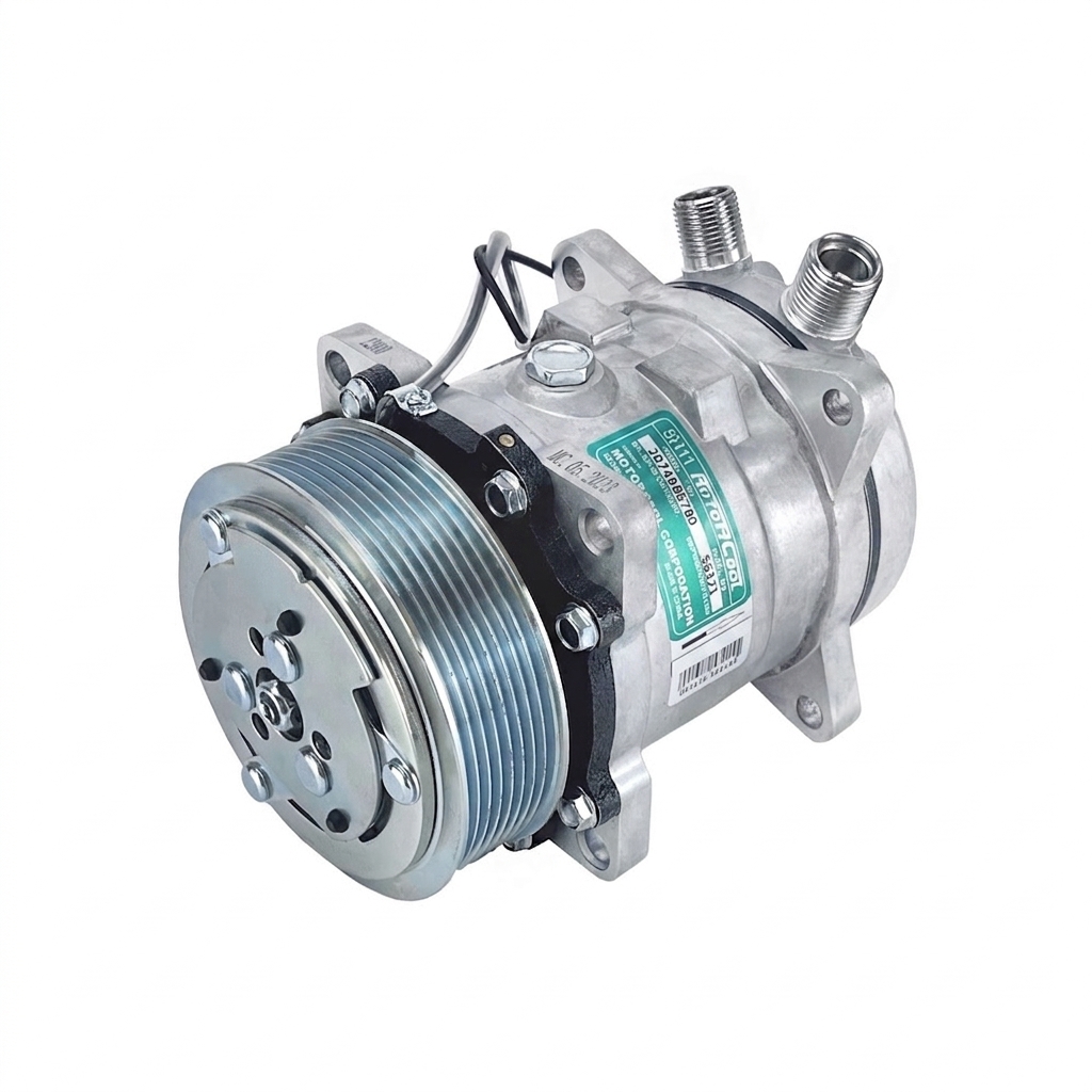 Компрессор кондиционера RC-U0802 (аналог Sanden 5H11, 24V, шкив PV8, вертикальные выходы)