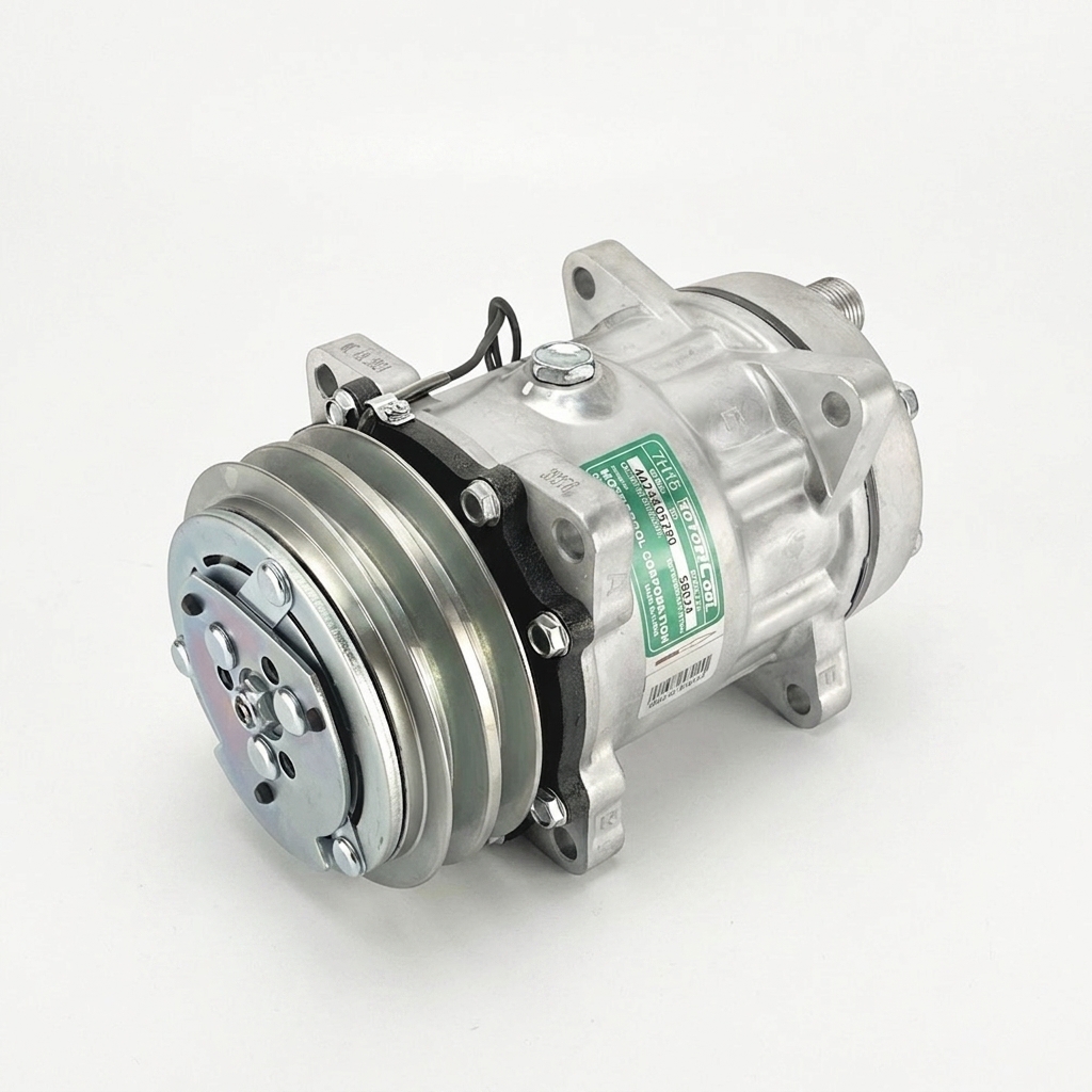 Компрессор кондиционера RC-U0829 (аналог Sanden 7H15, 12V, шкив A2, горизонтальные выходы)