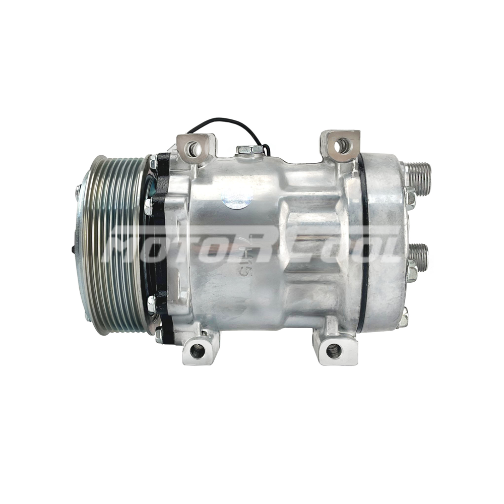 Компрессор кондиционера RC-U08125К (аналог Sanden 7H15, 12V, шкив PV8 119 мм, горизонтальные выходы)