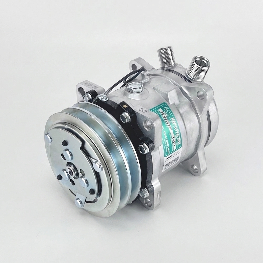 Компрессор кондиционера RC-U0804 (аналог Sanden 5H11, 24V, шкив A2, вертикальные выходы)