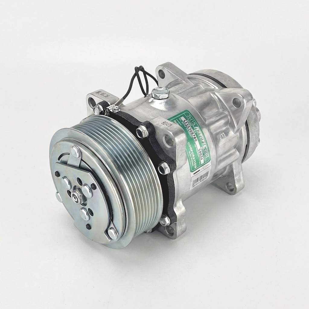 Компрессор кондиционера RC-U0827К (аналог Sanden 7H15, 12V, шкив PV8, горизонтальные выходы 1"-14UNF)