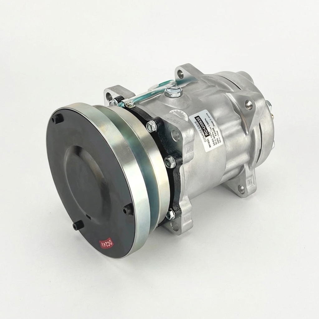 Компрессор кондиционера RC-U08698 (аналог Sanden 7H15, 24V, шкив A1, фланцевое подключение)