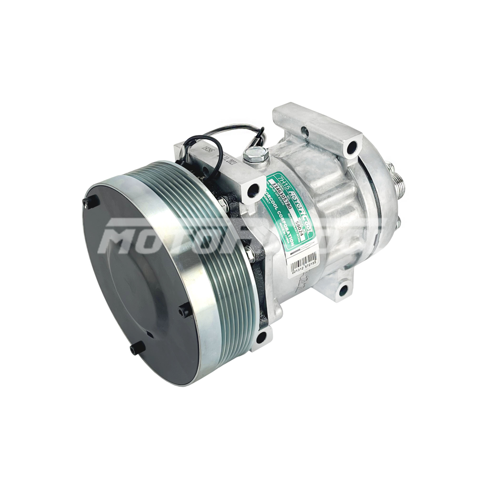Компрессор кондиционера RC-U08083Ш1 (аналог Sanden 7H15, 12V, шкив PV8, горизонтальные выходы 1"-14UNF)