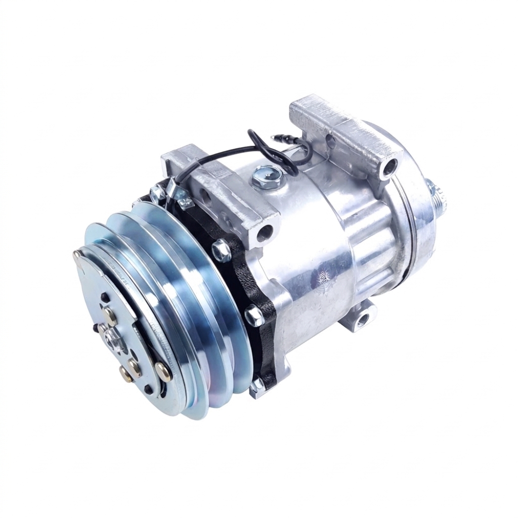 Компрессор кондиционера RC-U0851 (аналог Sanden 7H15, 12V, шкив A2, выходы горизонтальные)