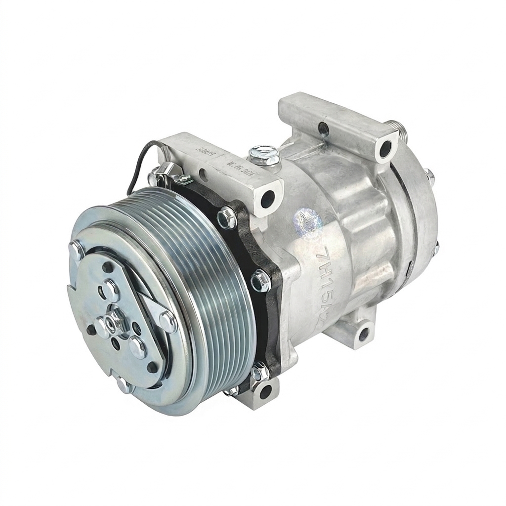 Компрессор кондиционера RC-U0840K (аналог Sanden 7H15, 12V, шкив PV8, горизонтальные выходы 3/4"-7/8")