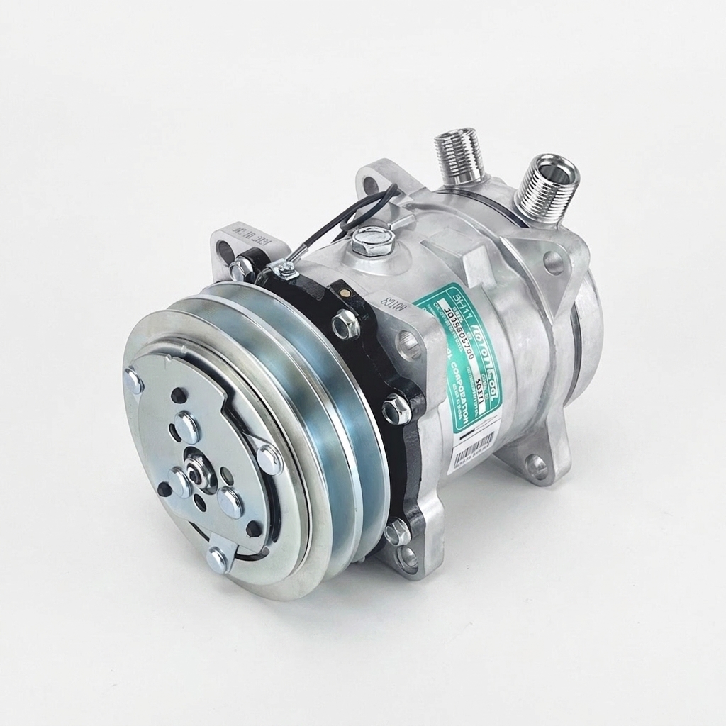 Компрессор кондиционера RC-U0803 (аналог Sanden 5H11, 12V, шкив A2, вертикальные выходы)
