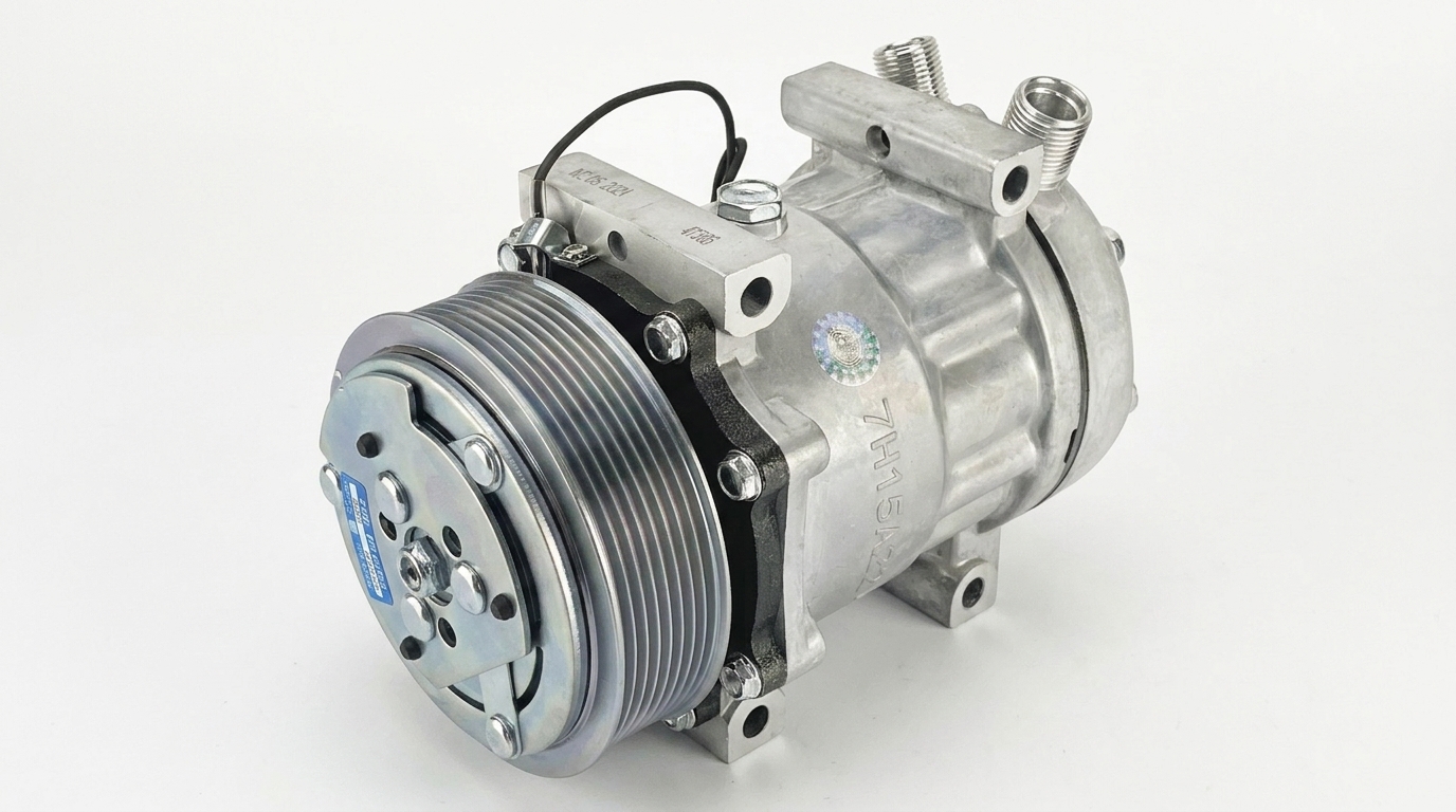 Компрессор кондиционера RC-U0840Э (аналог Sanden 7H15, 24V, шкив PV8, вертикальные выходы 3/4"-7/8")