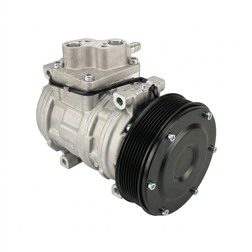 Компрессор кондиционера RC-U08708 (аналог Denso 10PA15C, 24V, шкив PV8, фланцевое подключение)
