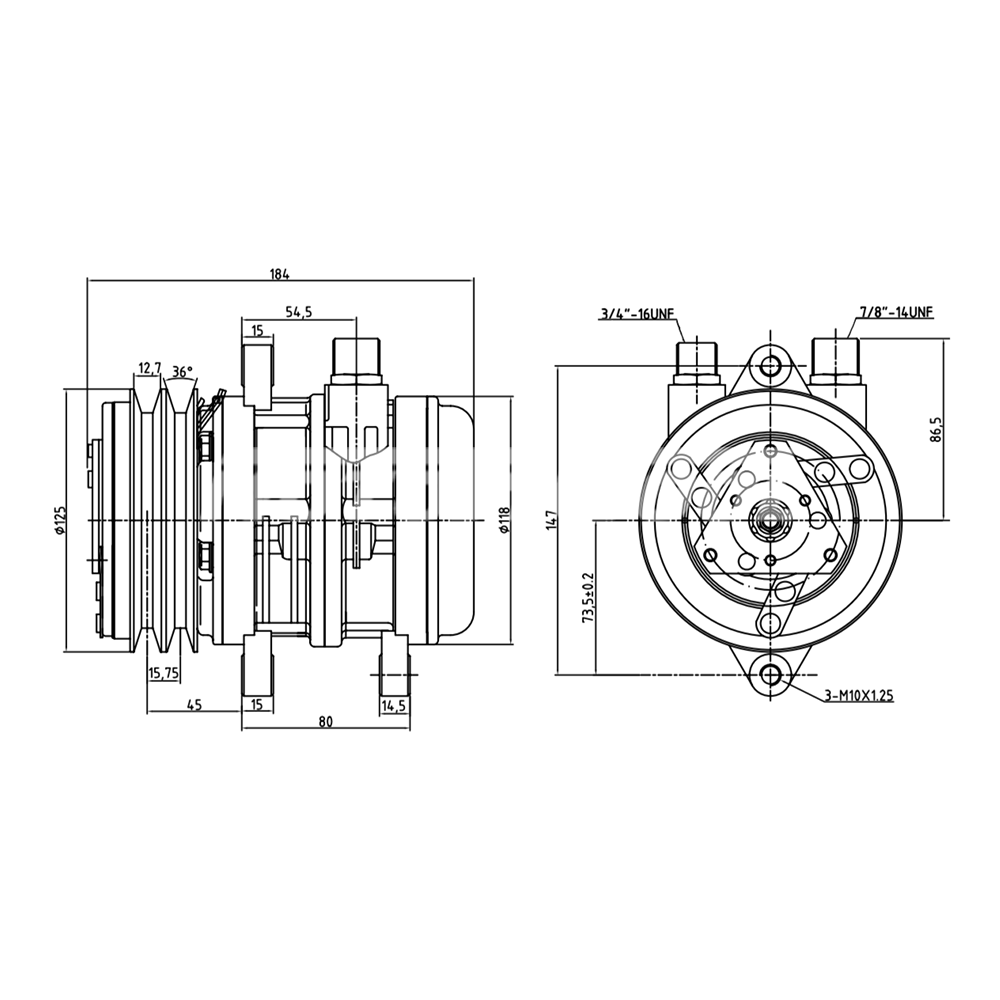 Компрессор кондиционера RC-U08702 (аналог Zexel 500630-2980, 12V, шкив A2)