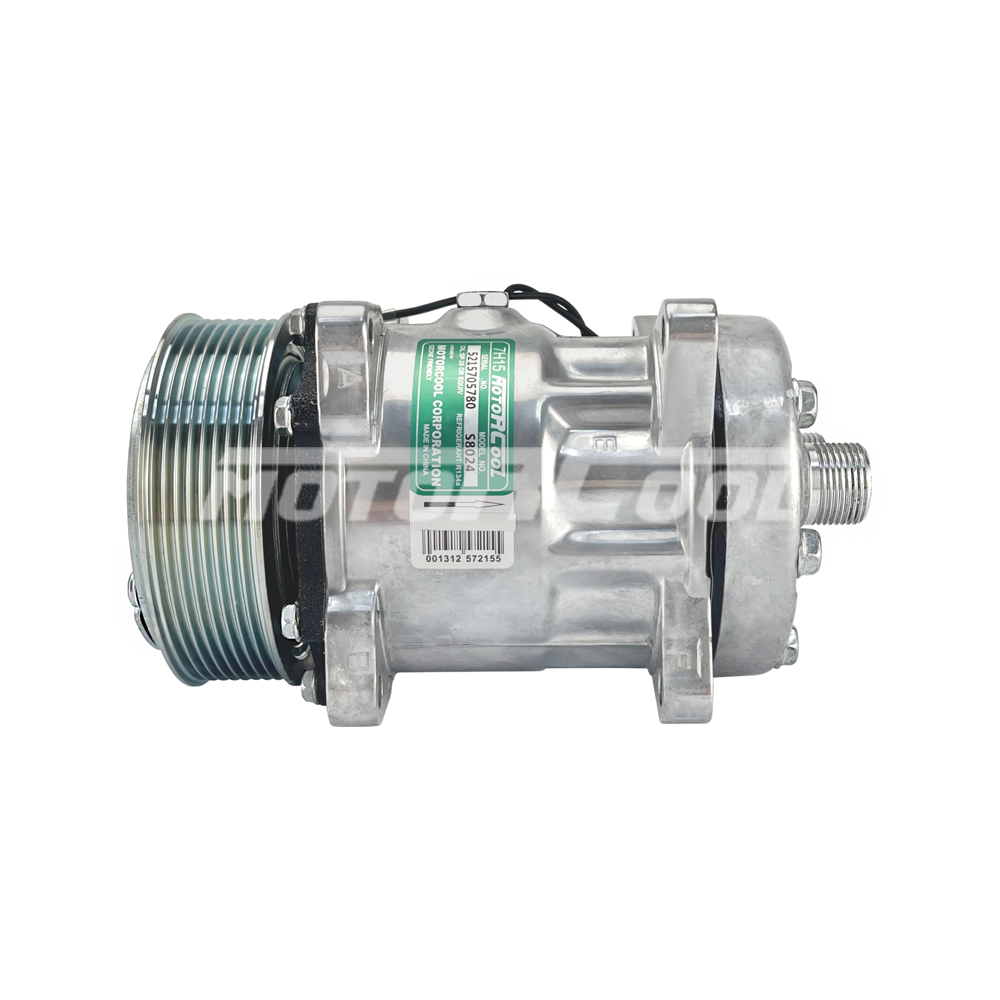Компрессор кондиционера RC-U0827К (аналог Sanden 7H15, 12V, шкив PV8, горизонтальные выходы 1"-14UNF)