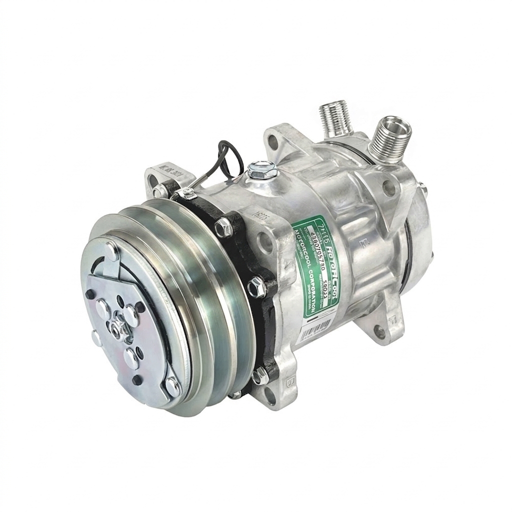 Компрессор кондиционера RC-U0811 (аналог Sanden 7H15, 12V, шкив A2, вертикальные выходы)